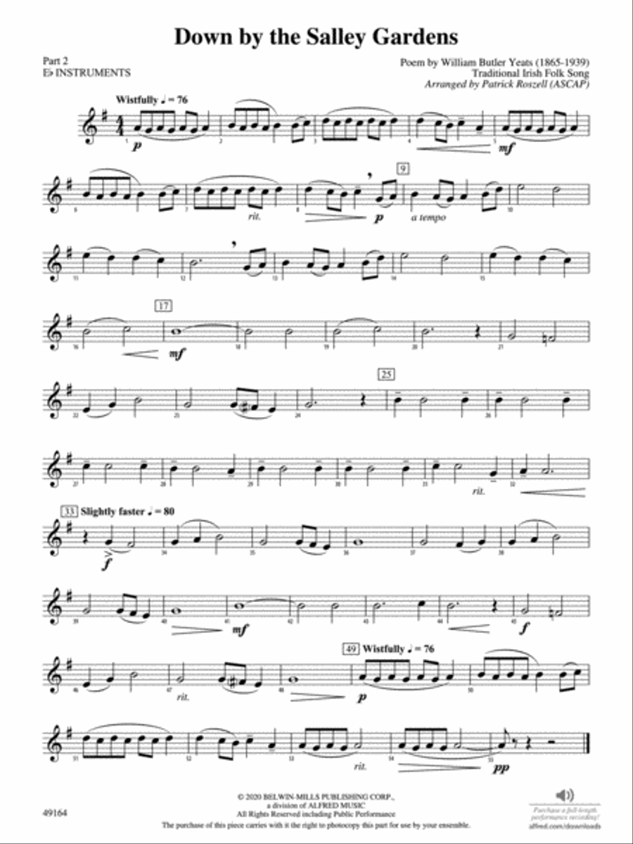 Down by the Salley Gardens: Part 2 - E-flat Instruments Concert Band scores gallery preview page 1