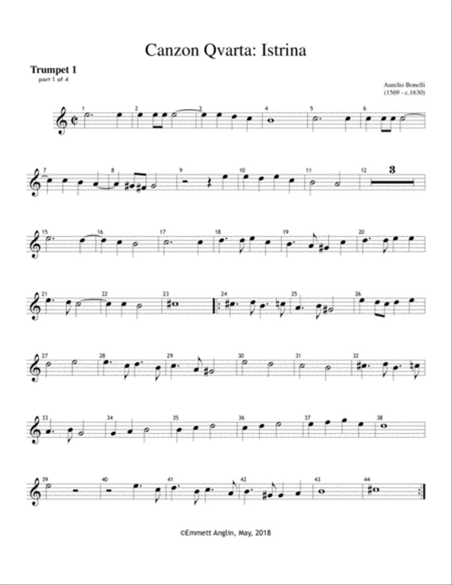 Brass Quartet Istrinia - Aurelio Bonelli (1569 - c.1630) Brass Quartet scores gallery preview page 4