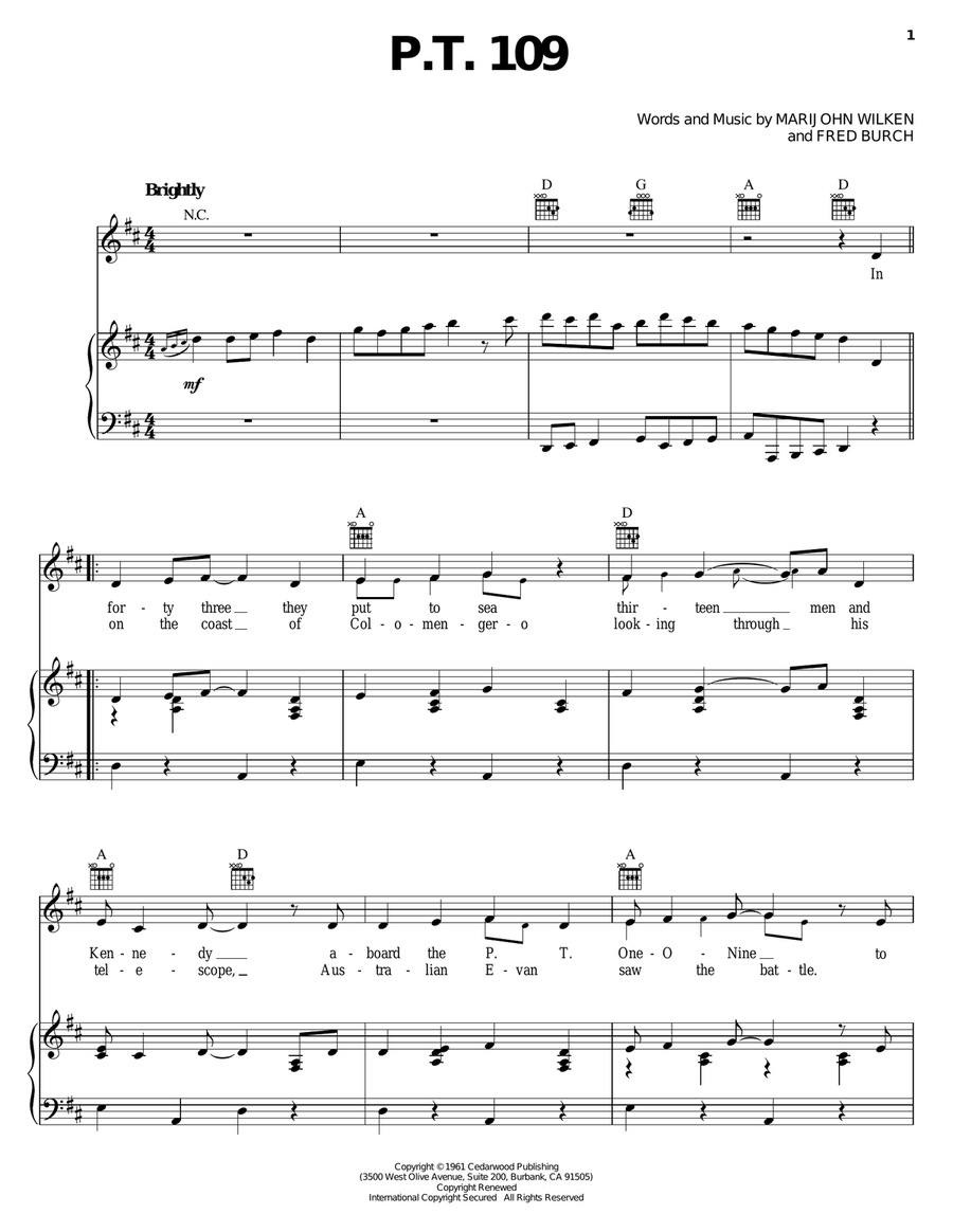 P.T. 109 P.T. 109 Piano, Vocal, Guitar scores gallery preview page 1