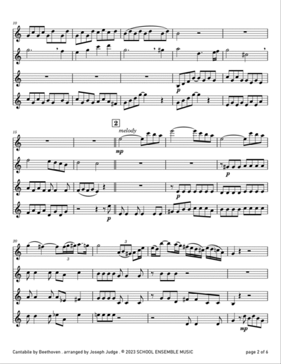 Cantabile by Beethoven for Clarinet Quartet in Schools Clarinet Quartet scores gallery preview page 2