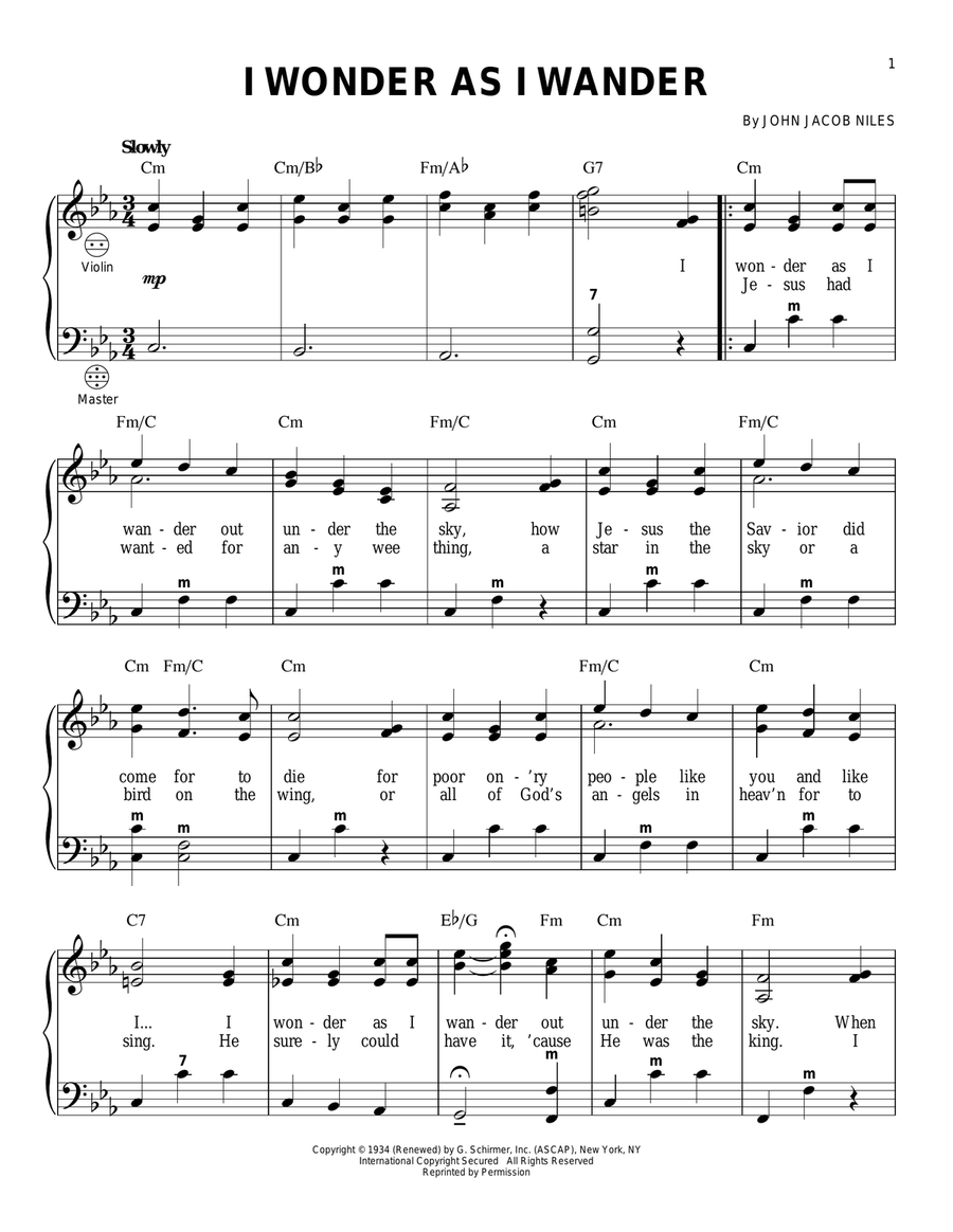 I Wonder As I Wander Piano scores gallery preview page 1