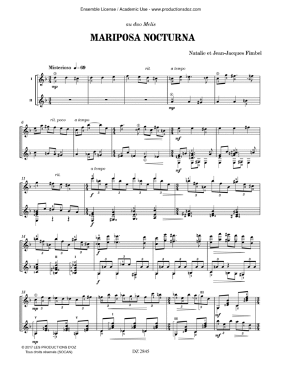Mariposa Nocturna Classical Guitar scores gallery preview page 3