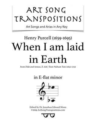 Book cover for PURCELL: When I am laid in Earth (transposed to E-flat minor)