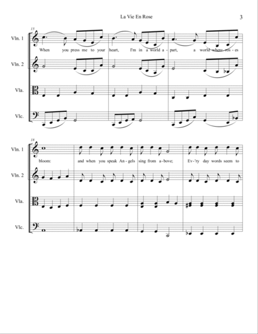 La Vie En Rose La Vie En Rose String Quartet scores gallery preview page 3