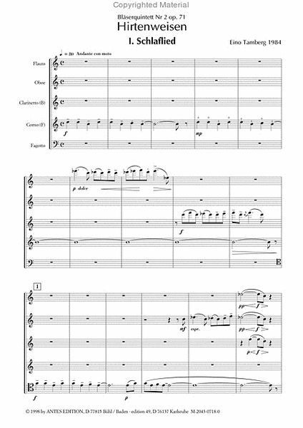 Blaserquintett (Hirtenweisen), Nr. 2 op. 71