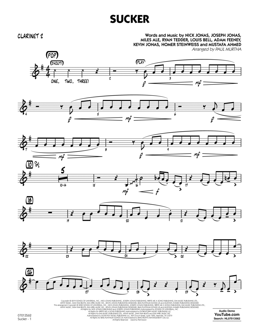 Sucker (arr. Paul Murtha) - Bb Clarinet 2