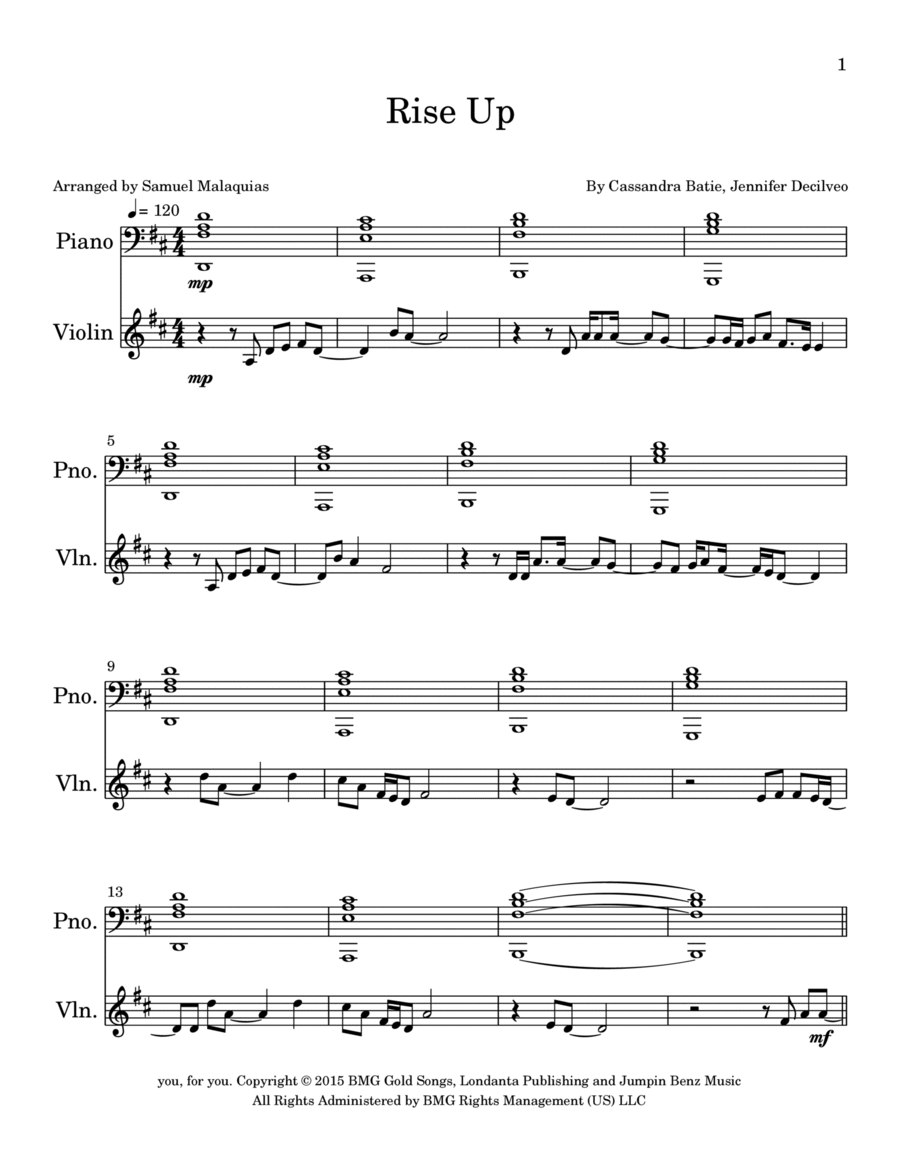 Rise Up Rise Up Violin Solo scores gallery preview page 1