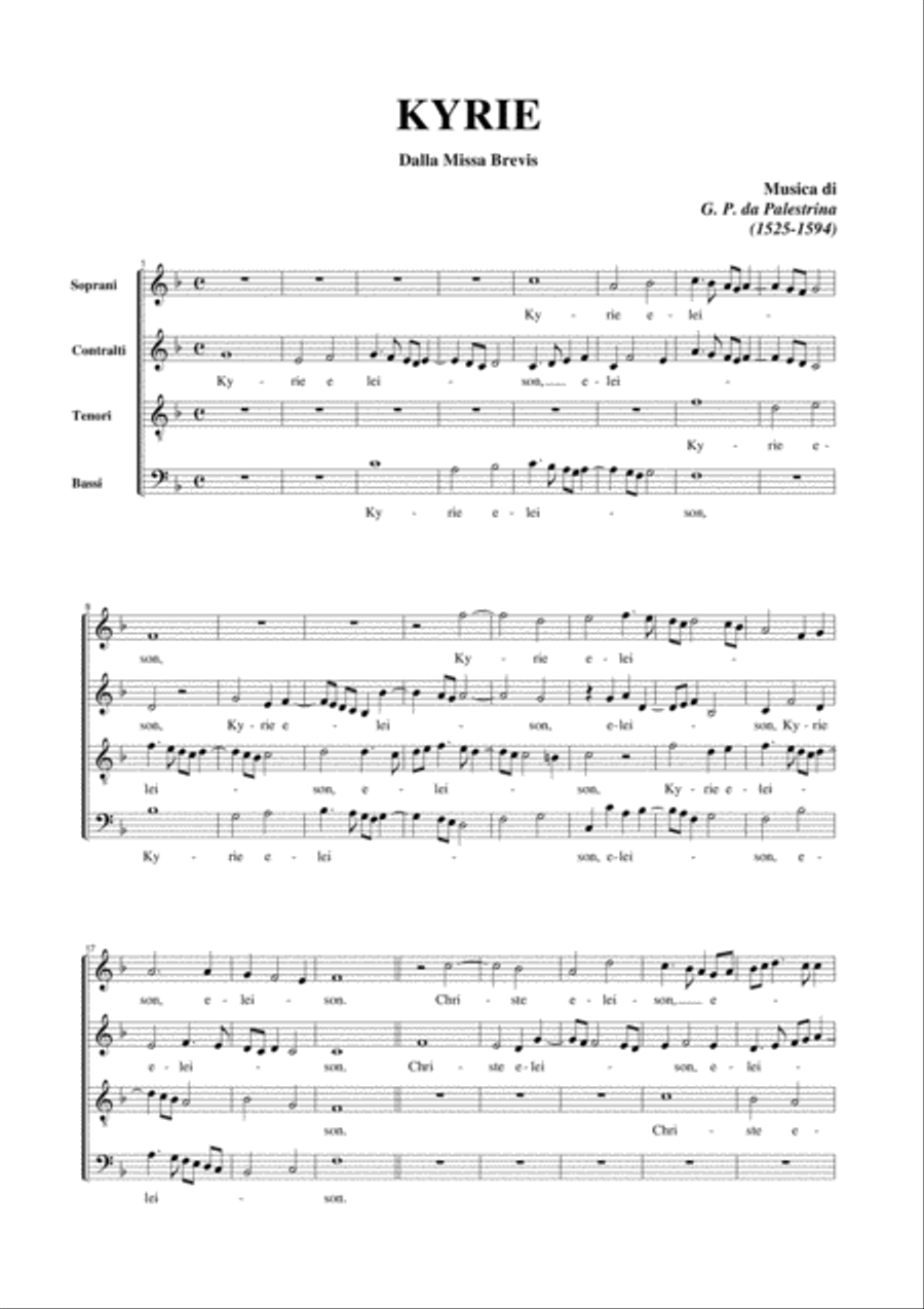 MISSA BREVIS - G. P. da Palestrina (1525-1594) - For SATB Choir 4-Part scores gallery preview page 5