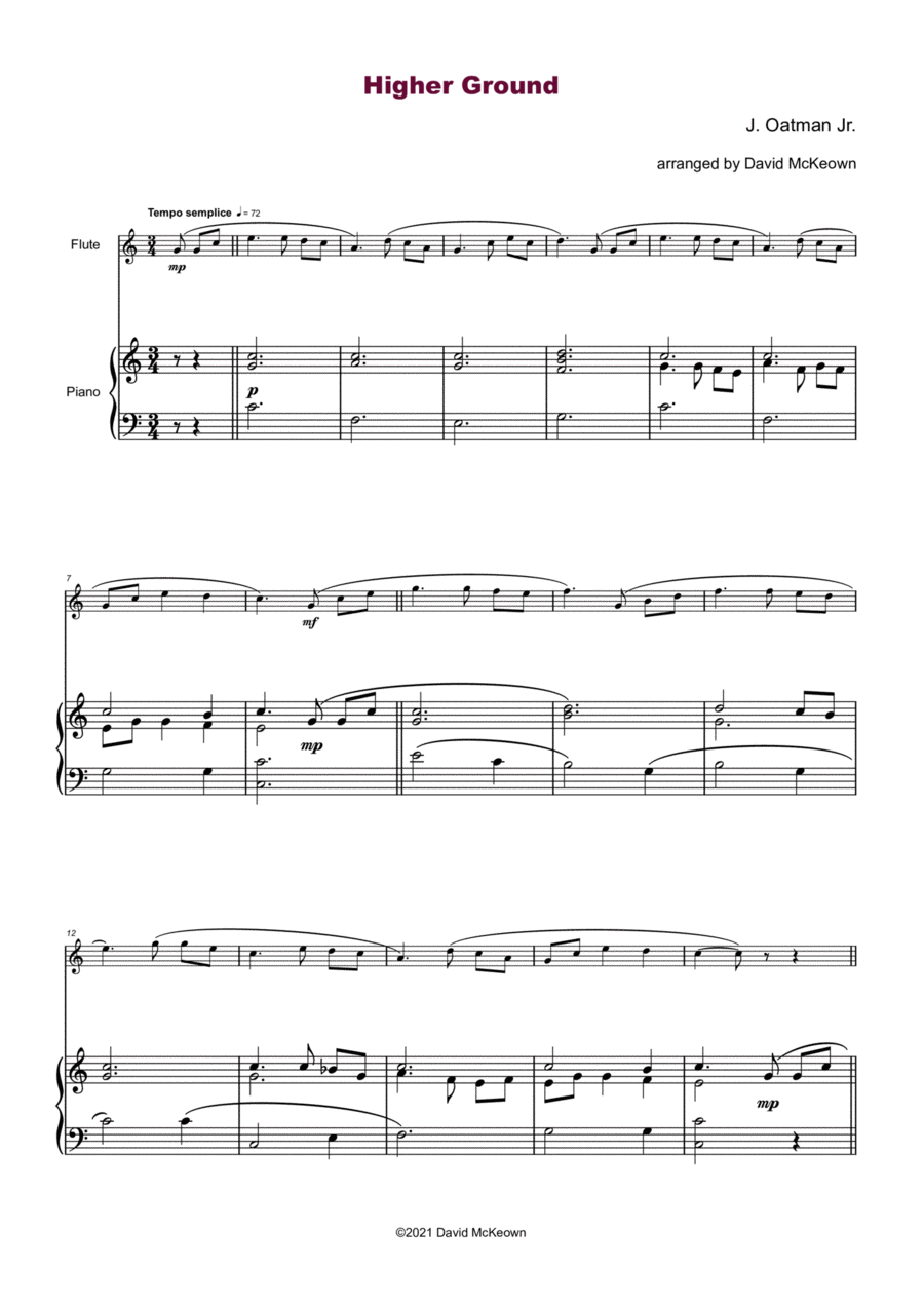 Higher Ground, Gospel Hymn for Flute and Piano Flute Solo scores gallery preview page 1