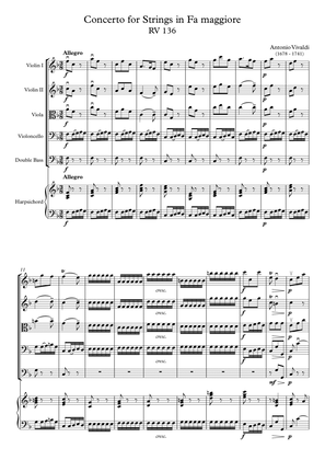 Book cover for Concerto for Strings in Fa maggiore RV 136