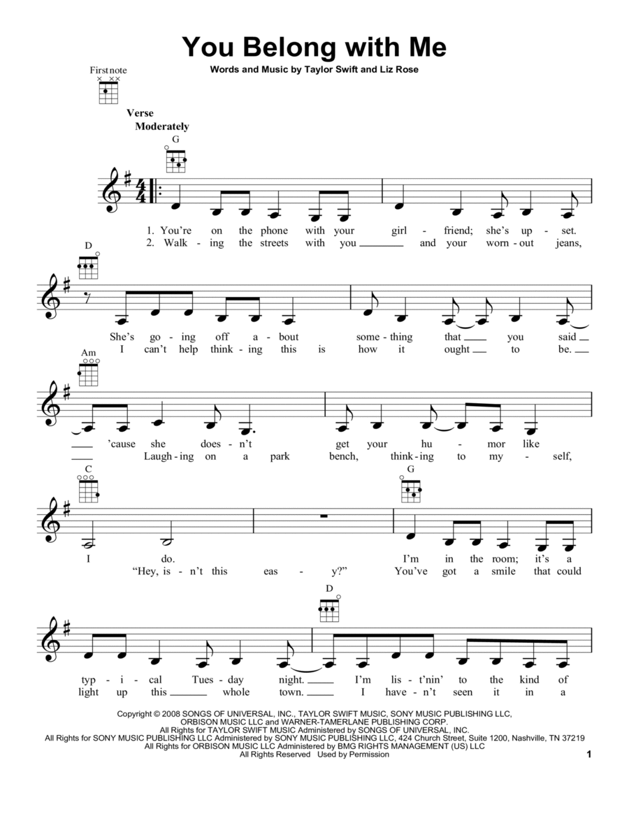 You Belong With Me You Belong With Me Ukulele scores gallery preview page 1
