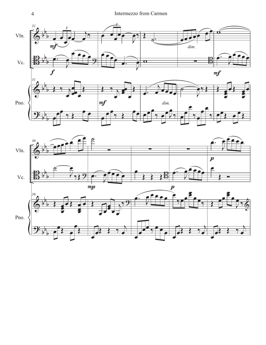 Intermezzo from Carmen Suite for piano trio (violin, cello and piano) Piano Trio scores gallery preview page 4