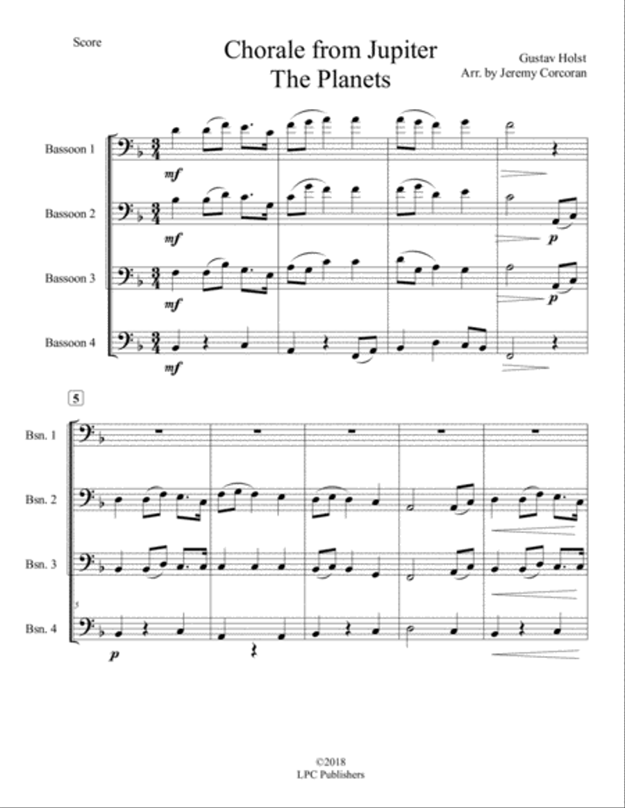 Chorale from Jupiter for Bassoon Quartet Woodwind Quartet scores gallery preview page 2