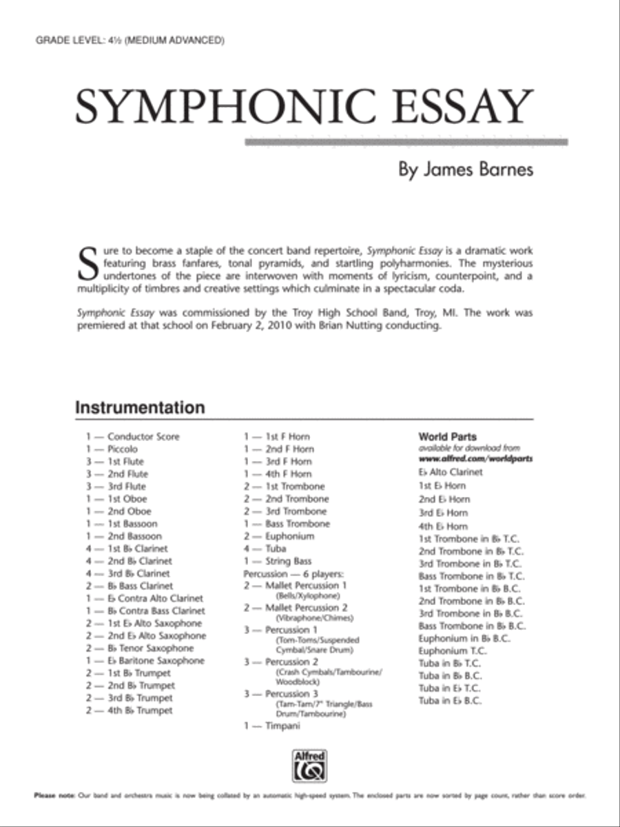 Symphonic Essay: Score Concert Band scores gallery preview page 1