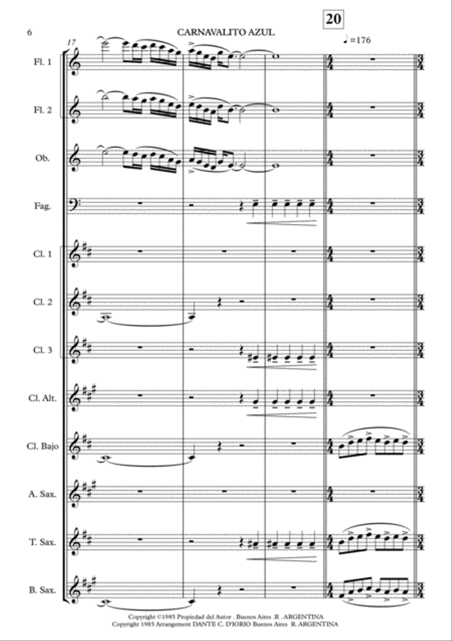 CARNAVALITO AZUL -CANCION PUNEÑA Woodwind Ensemble scores gallery preview page 6