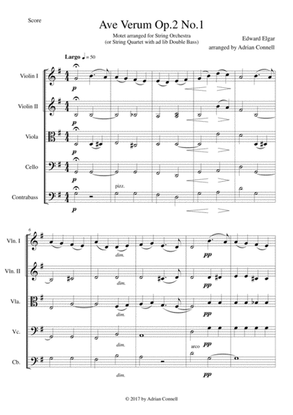 Elgar - Ave Verum Op.1 No.1 arranged for String Orchestra - Score