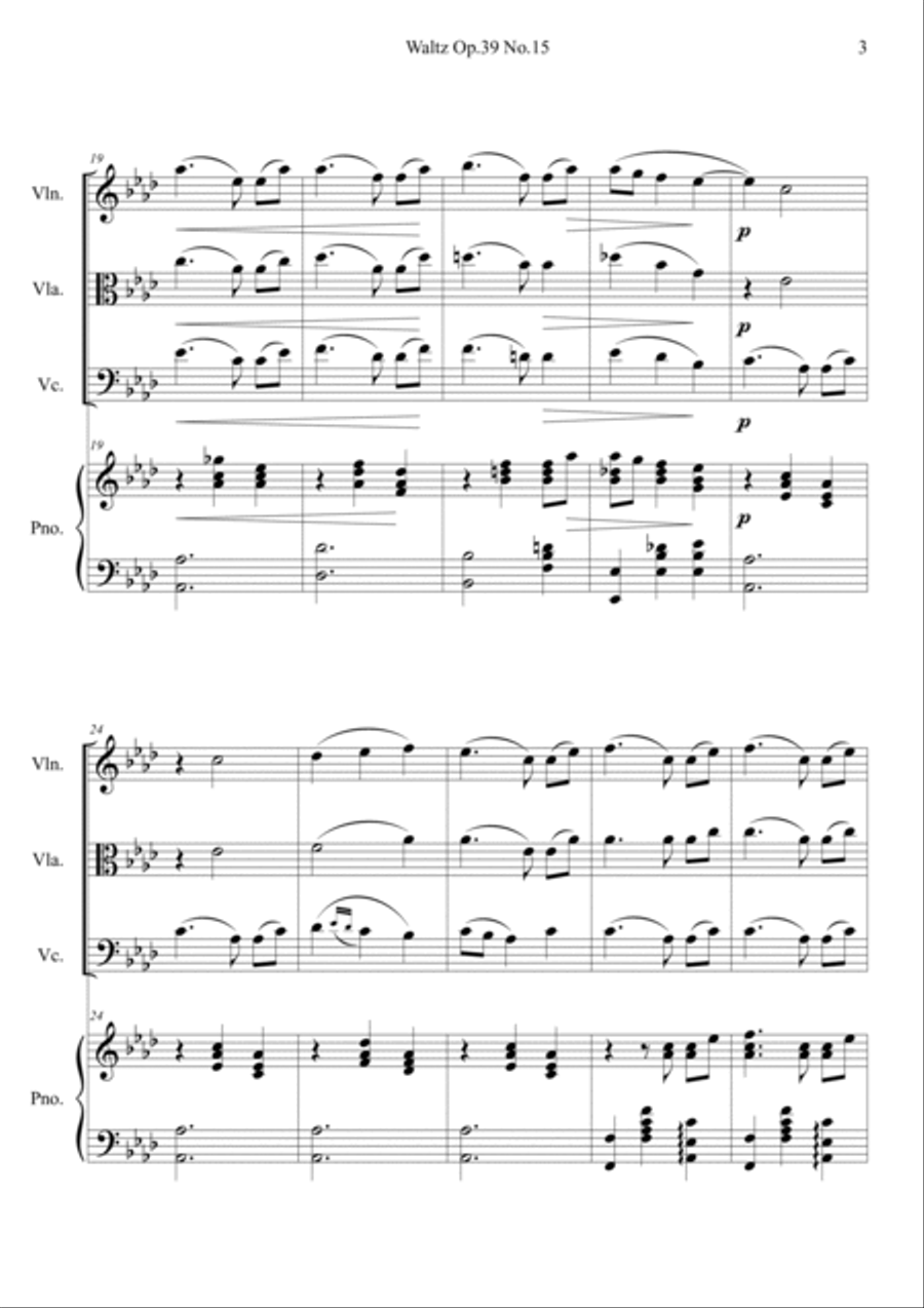 Waltz op.39 no.15 Waltz op.39 no.15 Piano Quartet scores gallery preview page 3