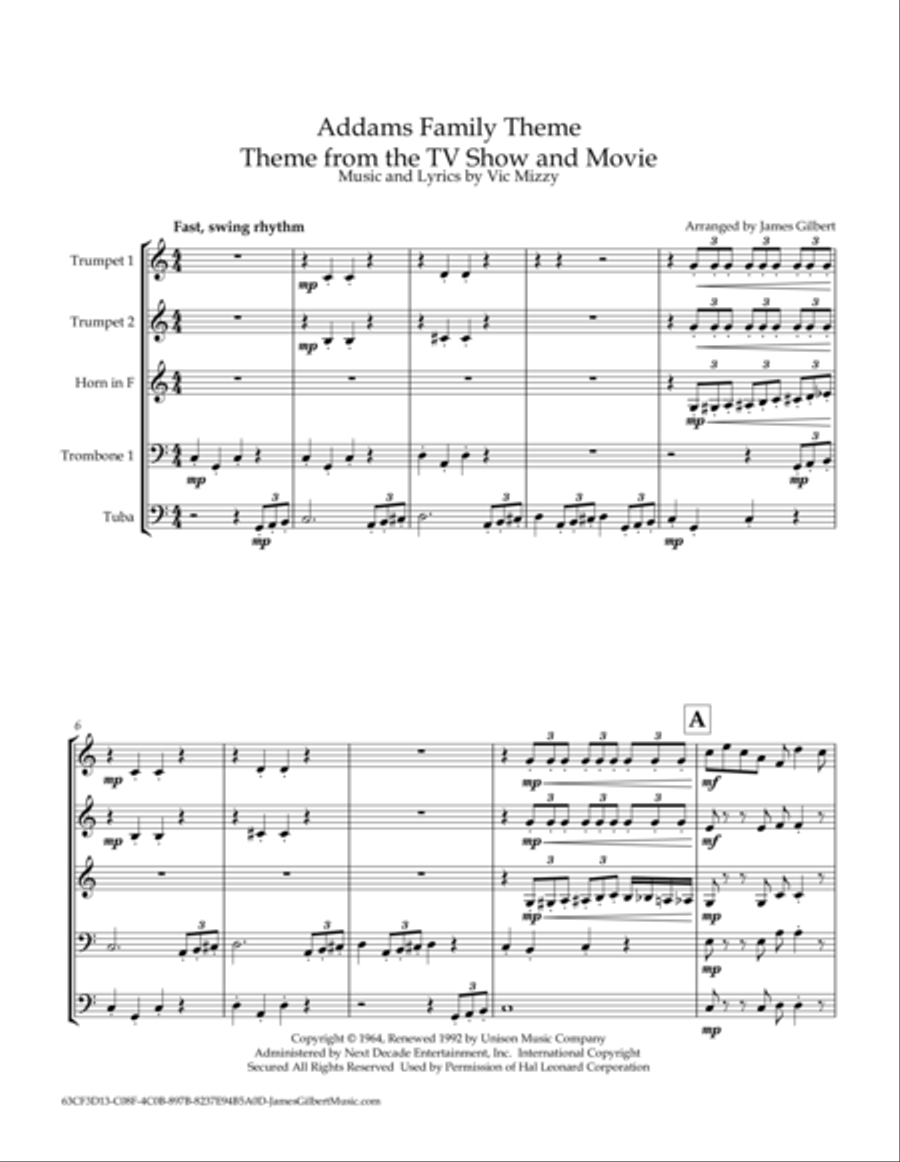 The Addams Family Theme Brass Ensemble scores gallery preview page 4