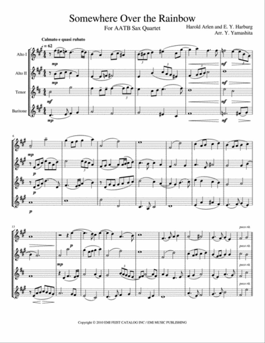 Over The Rainbow Woodwind Quartet scores gallery preview page 1