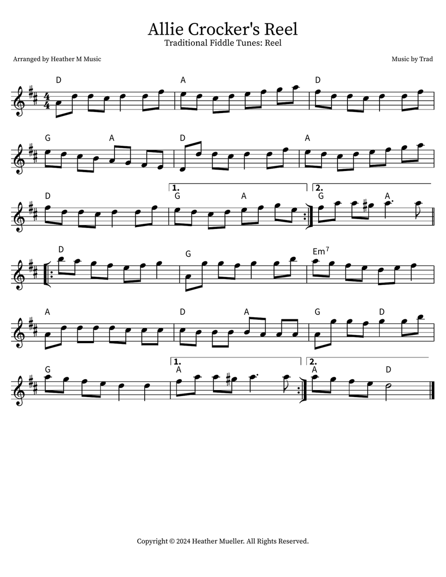 Allie Crocker's Reel Violin scores gallery preview page 1