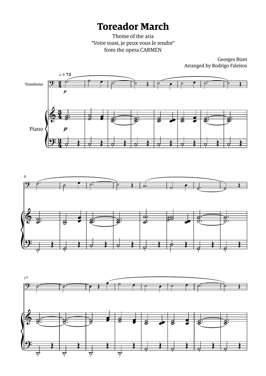 Toreador March (from the opera Carmen) - easy version Chamber Music scores gallery preview page 1