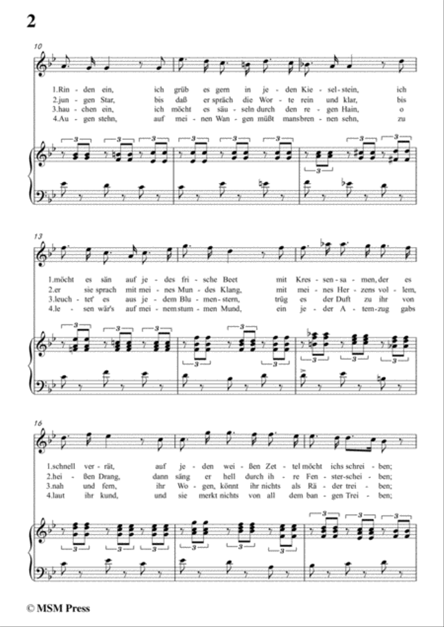 Schubert-Ungeduld in B flat Major,for voice and piano Voice Solo scores gallery preview page 4