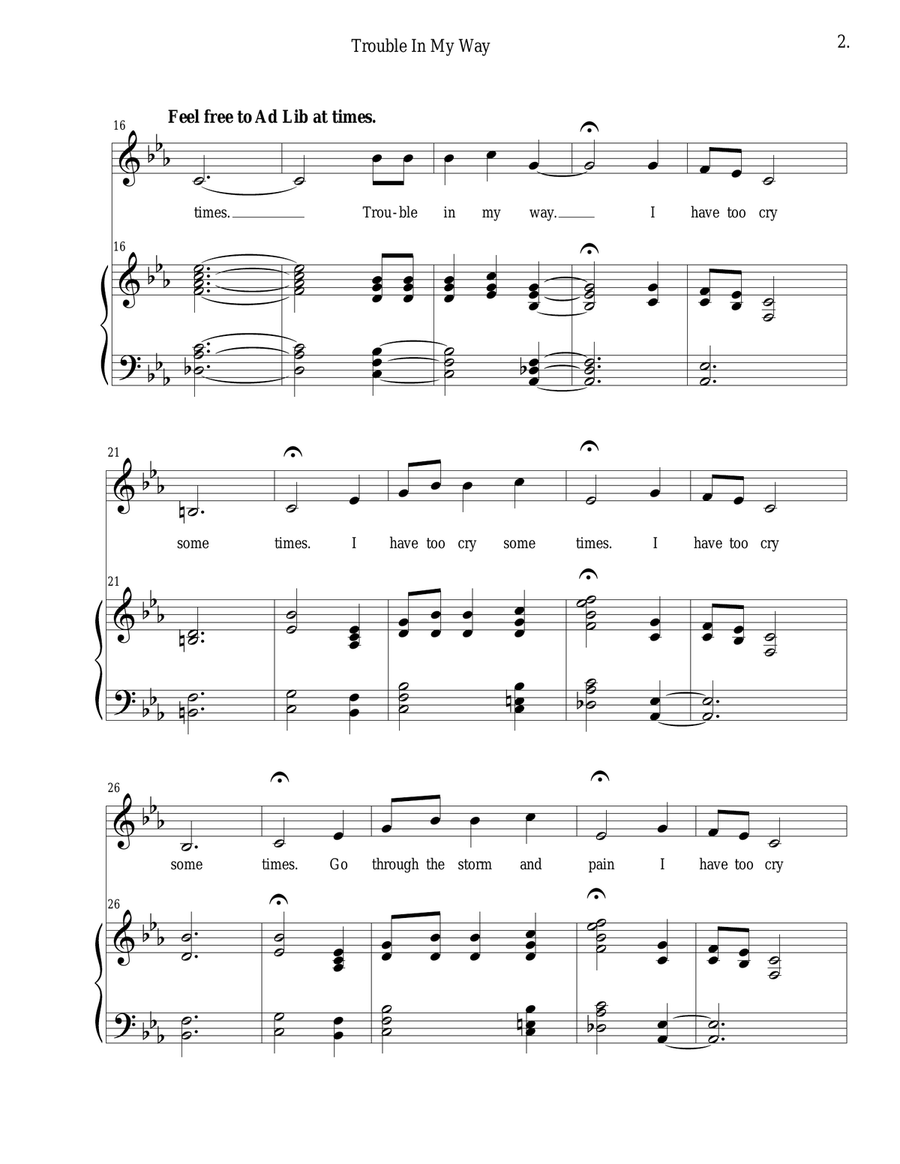 Trouble In my Way Piano, Vocal scores gallery preview page 2