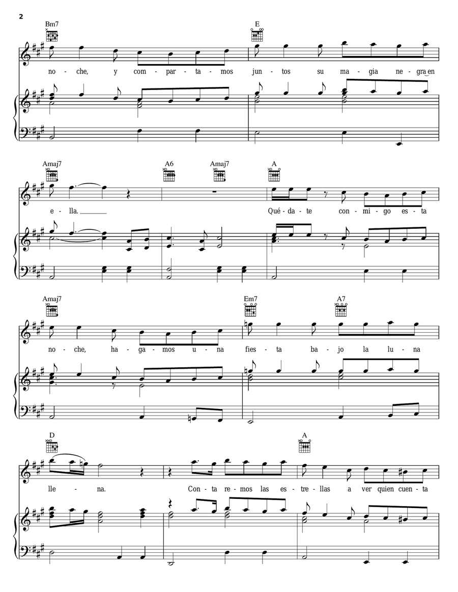 Quedate Conmigo Esta Noche Piano, Vocal, Guitar scores gallery preview page 2