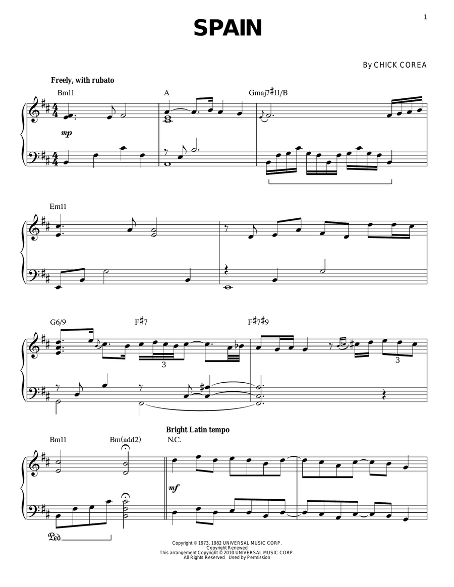 Spain (arr. Brent Edstrom) Piano Solo scores gallery preview page 1