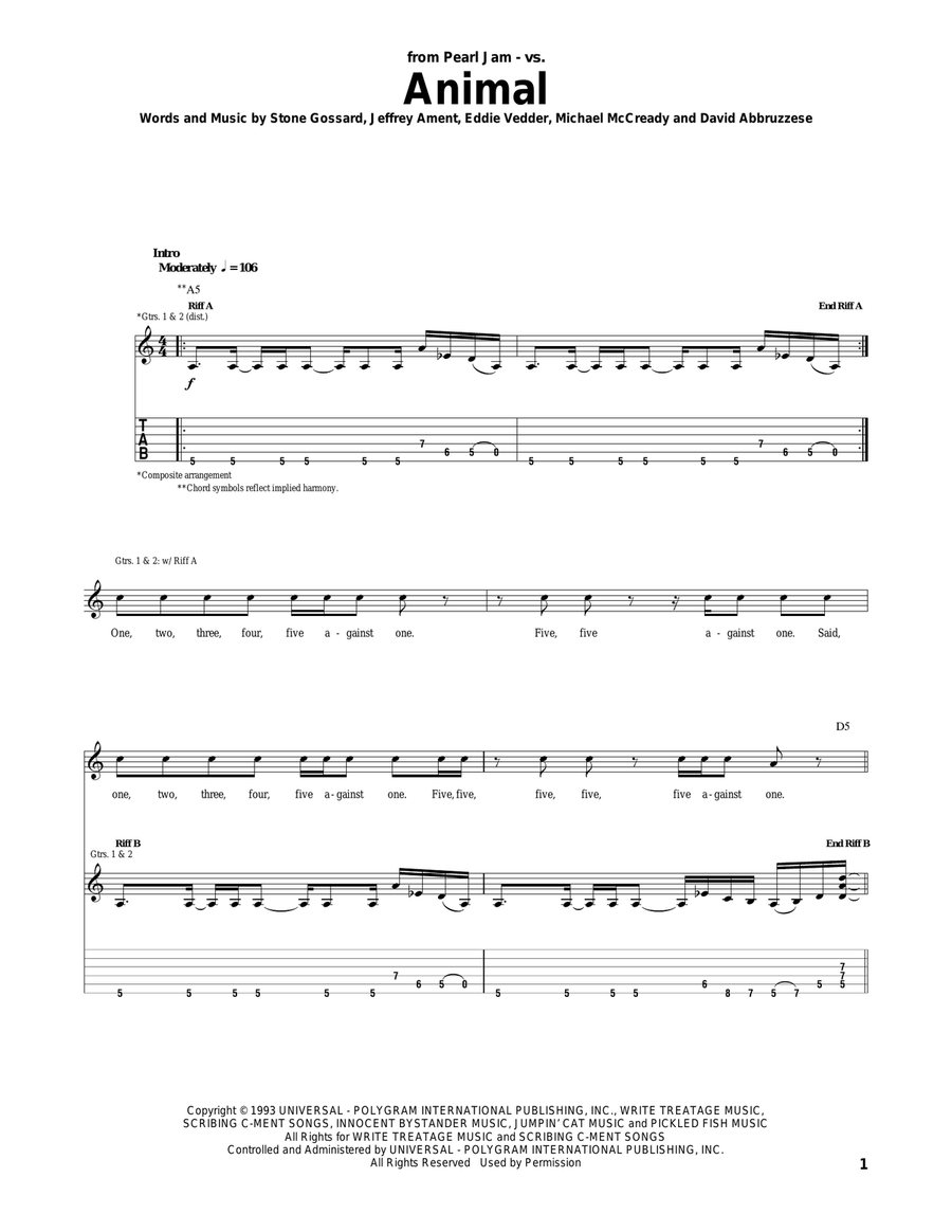 Animal Animal Acoustic Guitar scores gallery preview page 1
