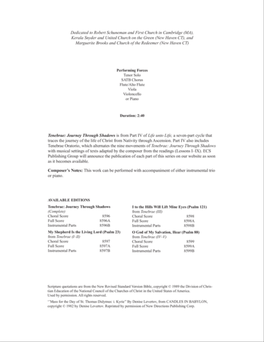 I to the Hills Will Lift Mine Eyes (Psalm 121): from Tenebrae (III) Choir scores gallery preview page 1