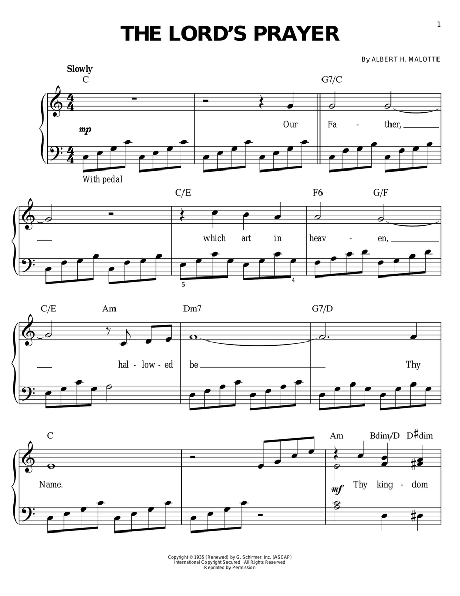 The Lord's Prayer The Lord's Prayer Easy Piano scores gallery preview page 1