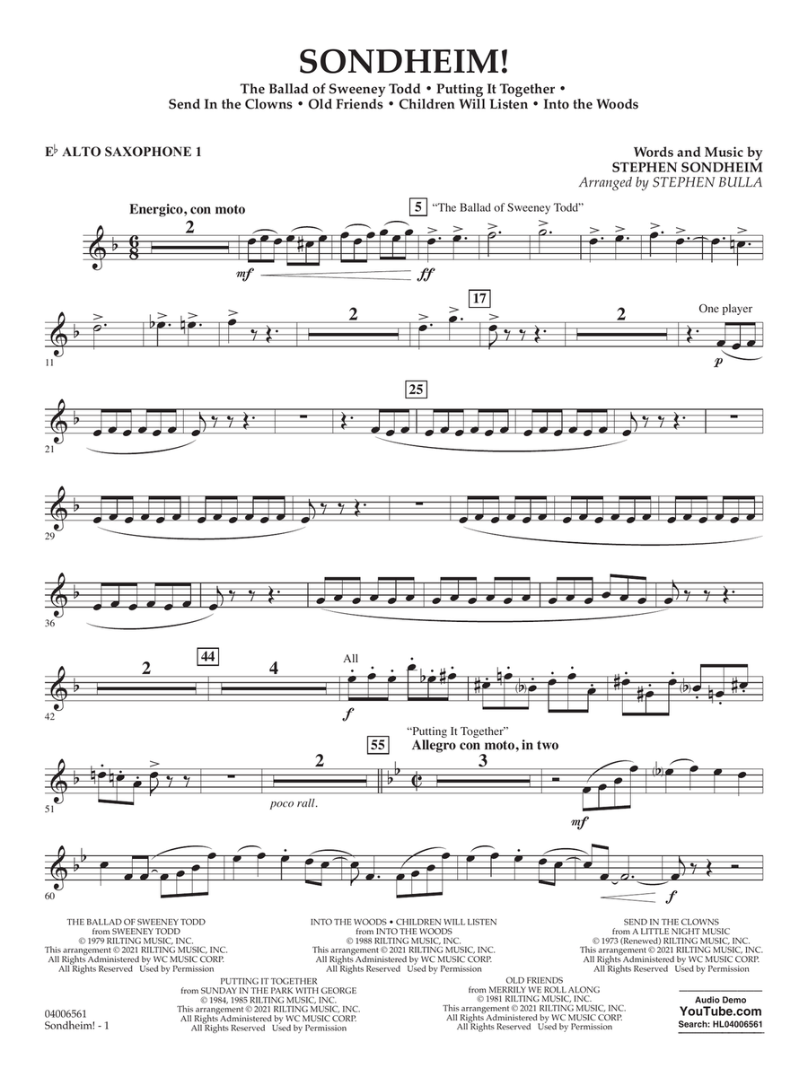 Sondheim! (arr. Stephen Bulla) - Eb Alto Saxophone 1 Concert Band scores gallery preview page 1