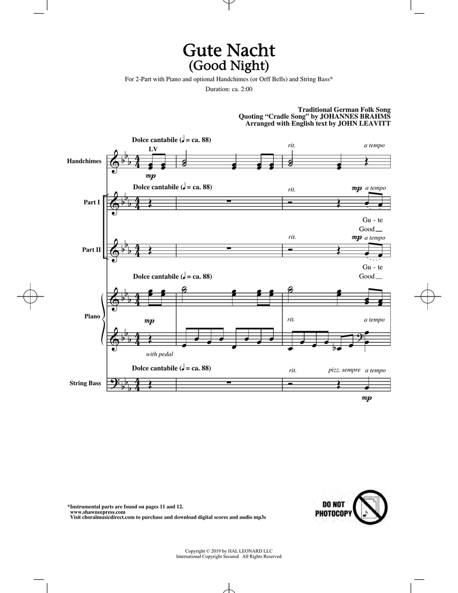 Gute Nacht (Good Night) (arr. John Leavitt) 2-Part scores gallery preview page 1