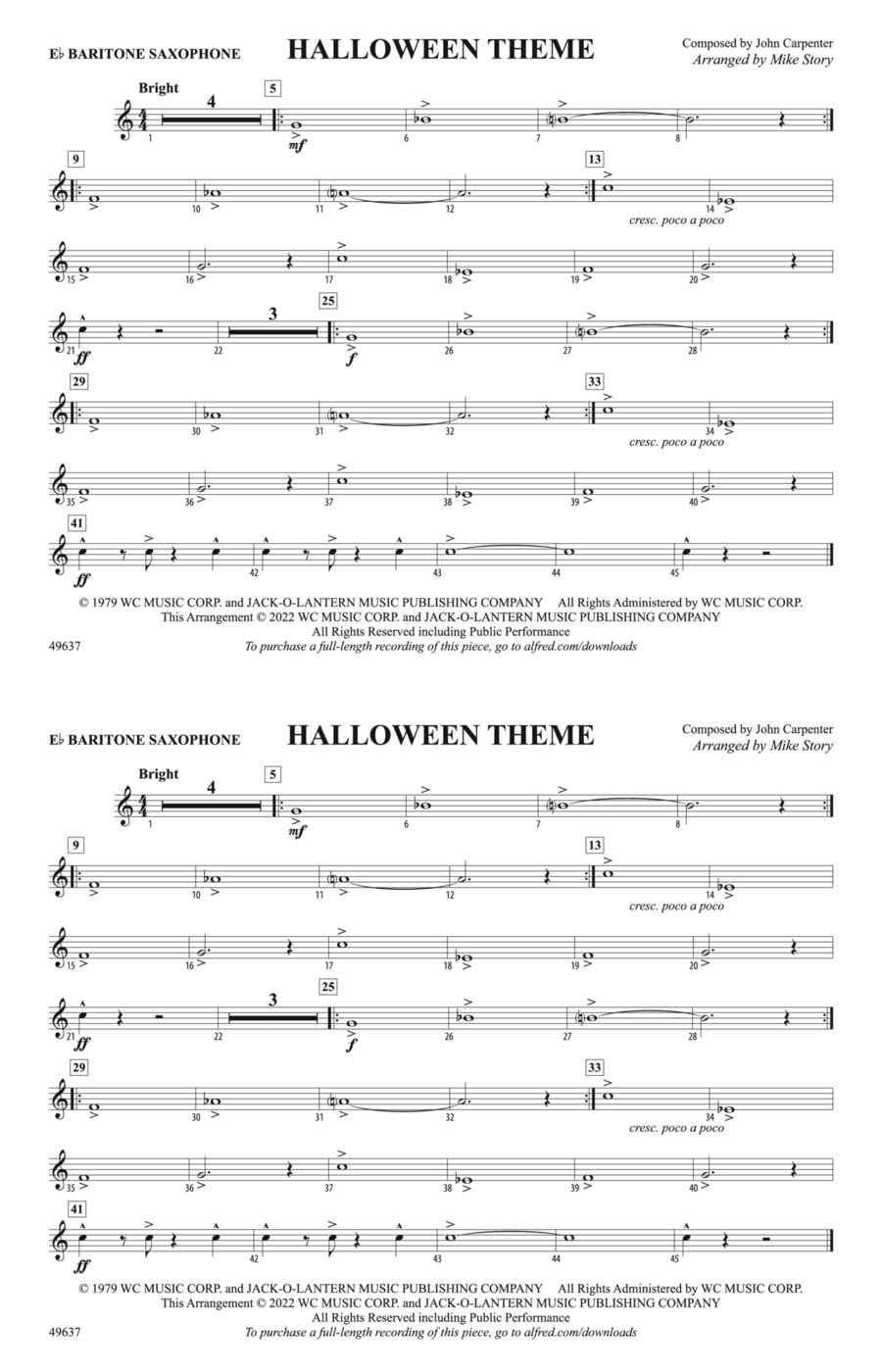 Halloween Theme: E-flat Baritone Saxophone Marching Band scores gallery preview page 1