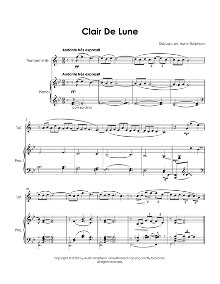 Clair De Lune (Debussy) - trumpet and piano with FREE BACKING TRACK image number null