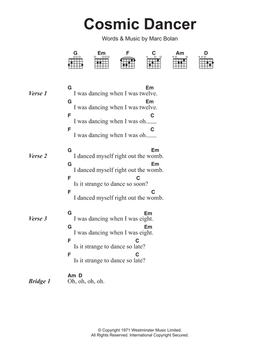 Cosmic Dancer Easy Guitar scores gallery preview page 1