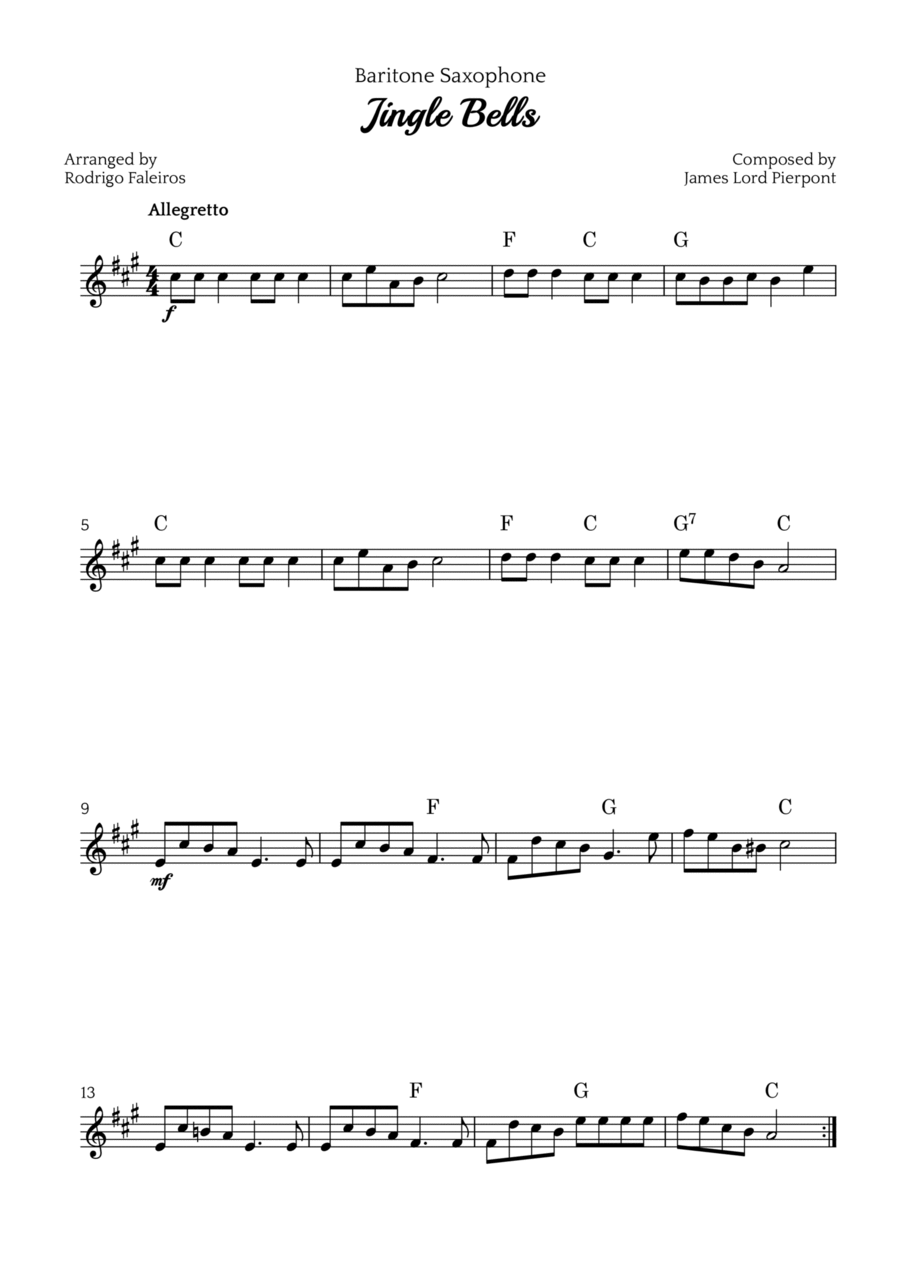 Jingle Bells Baritone Saxophone scores gallery preview page 1