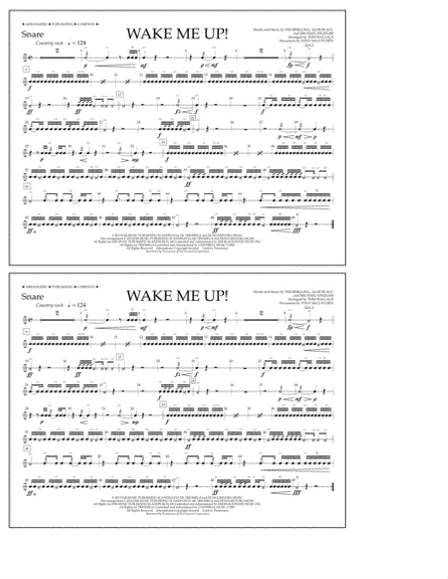 Wake Me Up! - Snare Marching Band scores gallery preview page 1