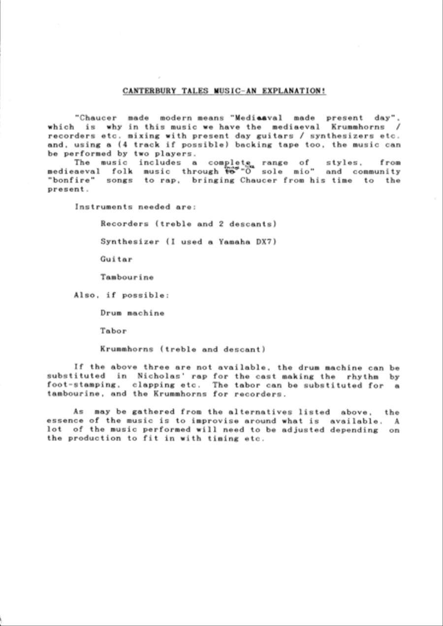 Canterbury Tales, music by Simon Peberdy to accompany the Chaucer made modern script by Phil Woods a Small Ensemble scores gallery preview page 2