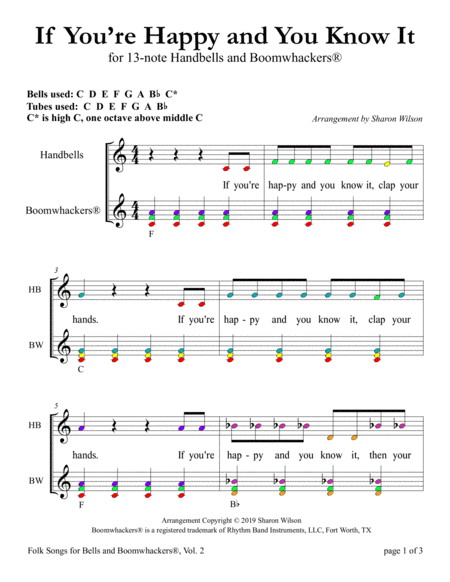 “If You're Happy and You Know It” for 13-note Bells and Boomwhackers® (with Color Coded Notes) image number null