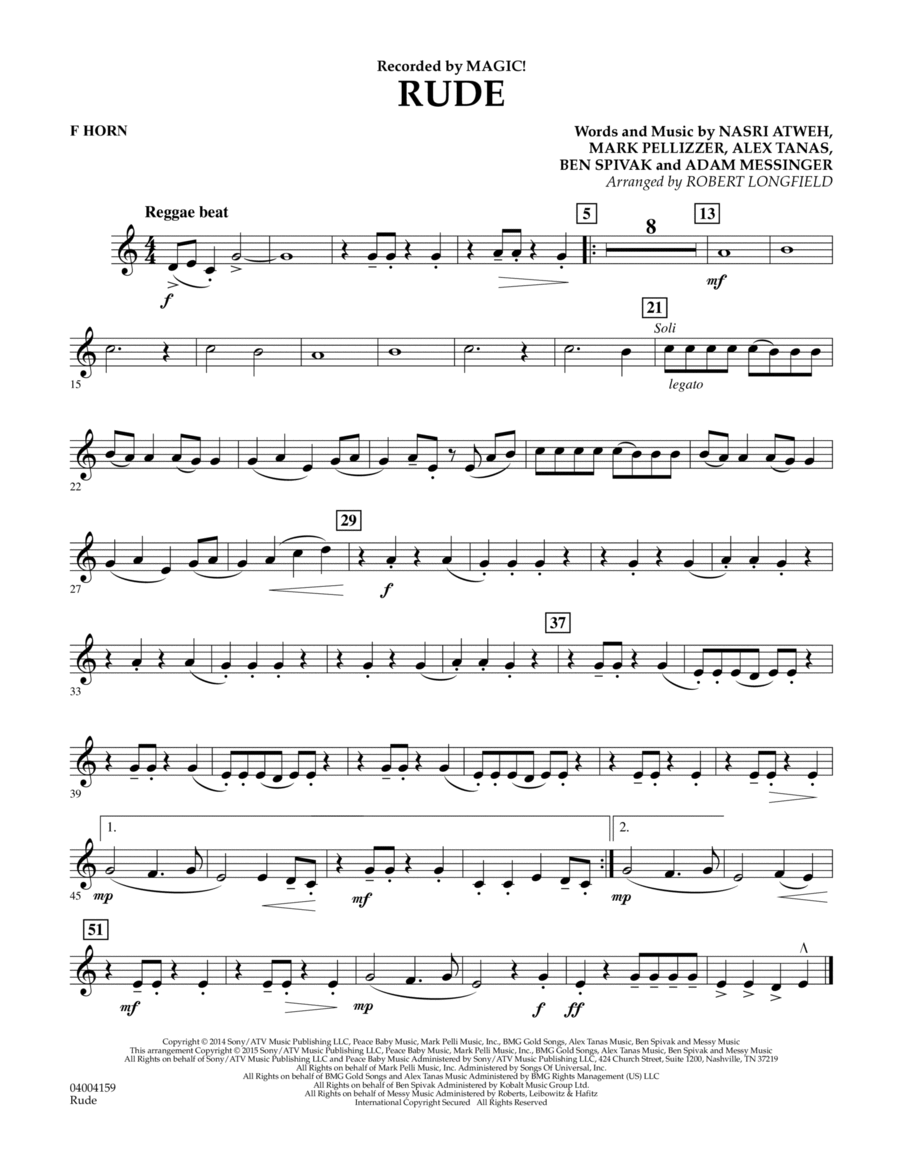 Rude - F Horn Concert Band scores gallery preview page 1