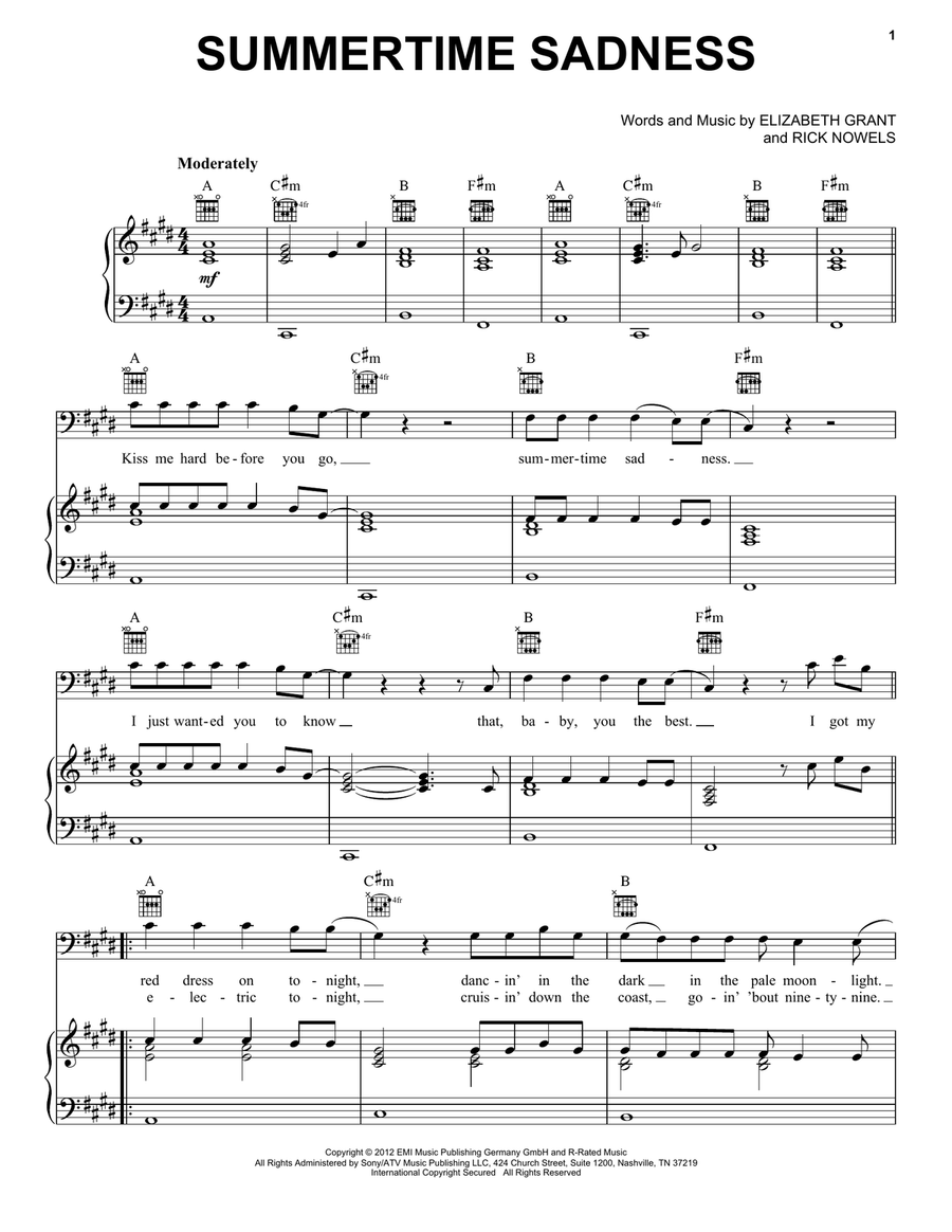 Summertime Sadness Acoustic Guitar scores gallery preview page 1