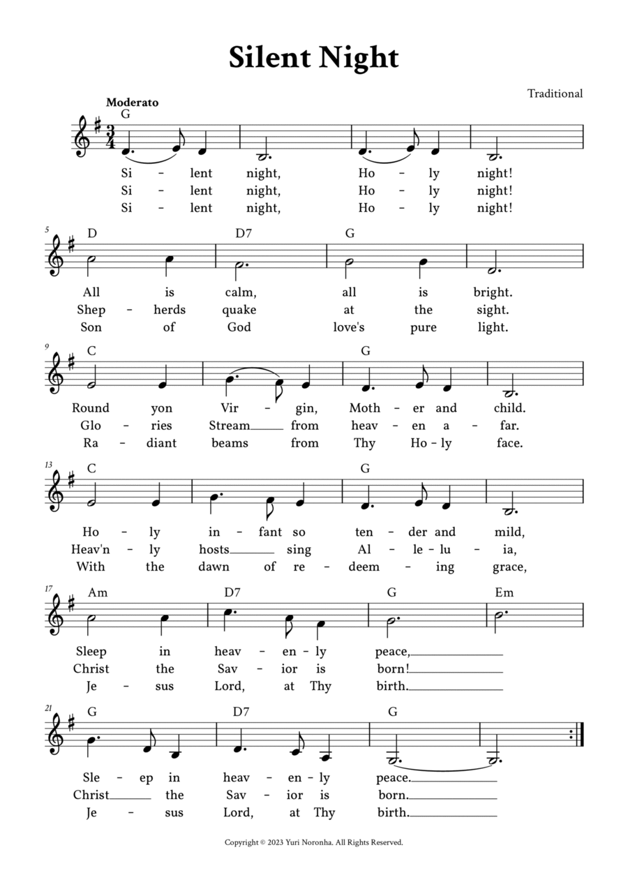 Silent Night - Lead Sheet (G Major) Easy Piano scores gallery preview page 1