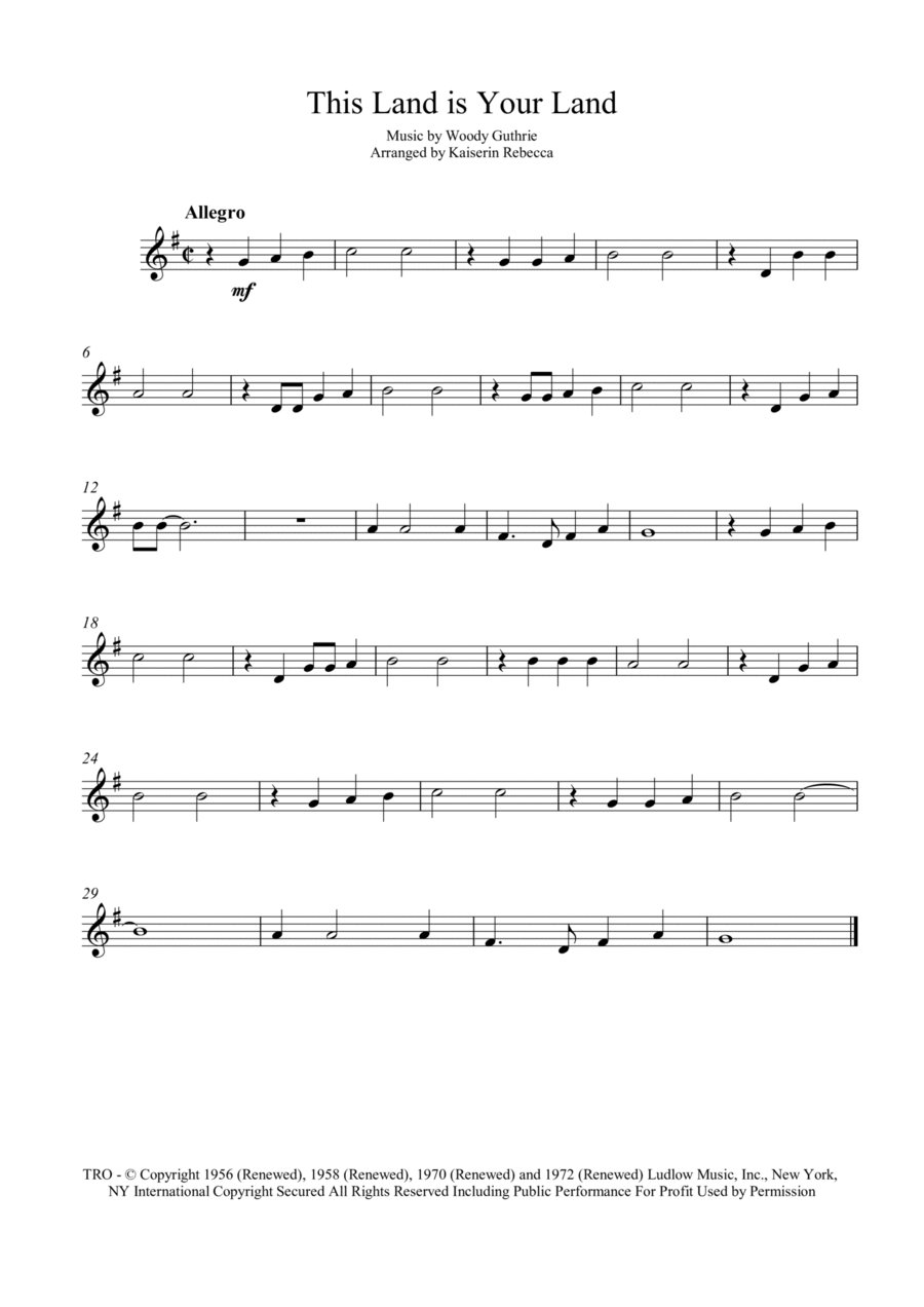 This Land Is Your Land Violin Solo scores gallery preview page 1