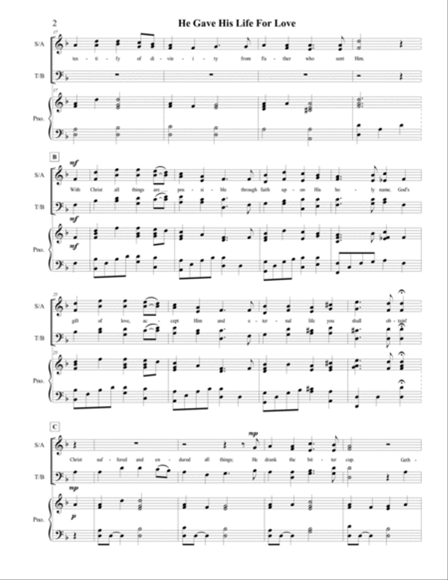 He Gave His Life For Love - SATB Choir 4-Part scores gallery preview page 4