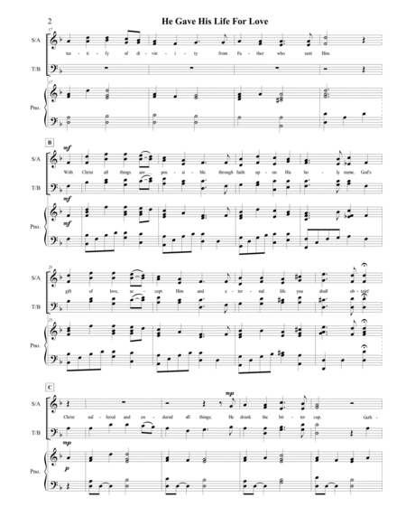 He Gave His Life For Love - SATB Choir image number null