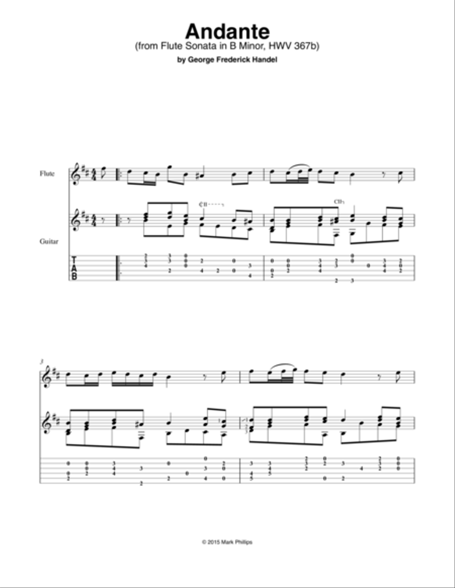 “Andante” from Flute Sonata in B Minor, HWV 367b Flute scores gallery preview page 1