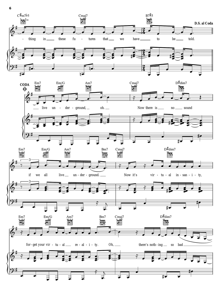 Virtual Insanity Piano, Vocal, Guitar scores gallery preview page 6