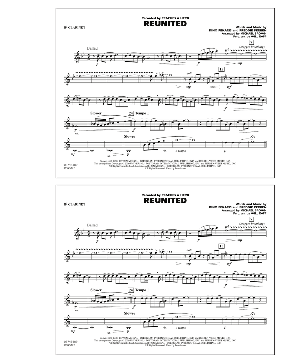 Reunited - Bb Clarinet Marching Band scores gallery preview page 1
